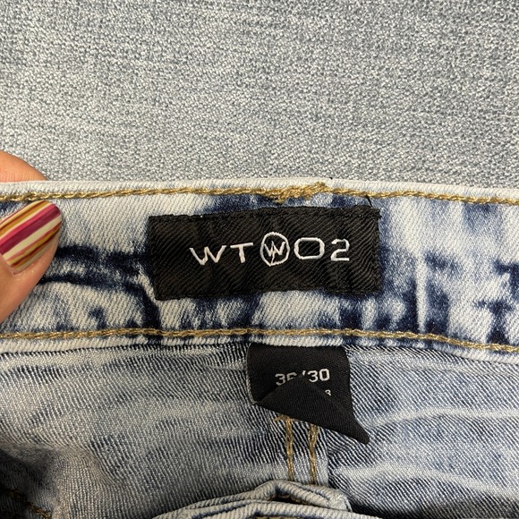 WT02 Jeans Mens 36/30 Blue Denim Cotton Stretch Mid Rise Stacked Straight Leg - Picture 7 of 15